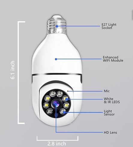 كاميرا Wonlider Light Bulb، كاميرا مراقبة بزاوية 360 درجة/إمالة 2 ميجابكسل 5G/2.4 جيجا هرتز واي فاي كاميرات مراقبة قبة منزلية مزدوجة النطاق مع لون صوتي ثنائي الاتجاه للرؤية الليلية إنذار دفع كشف الحركة in Kuwait