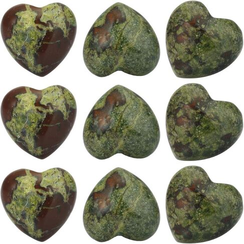 TUMBEELLUWA Healing Stones Carved Heart Puff Love Crystal Chakra Worry Reiki Pocket Palm Stone Pack of 15,Dragon Bloodstone,0.5" in Kuwait