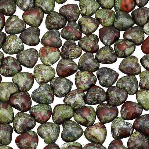 TUMBEELLUWA Healing Stones Carved Heart Puff Love Crystal Chakra Worry Reiki Pocket Palm Stone Pack of 15,Dragon Bloodstone,0.5" in Kuwait