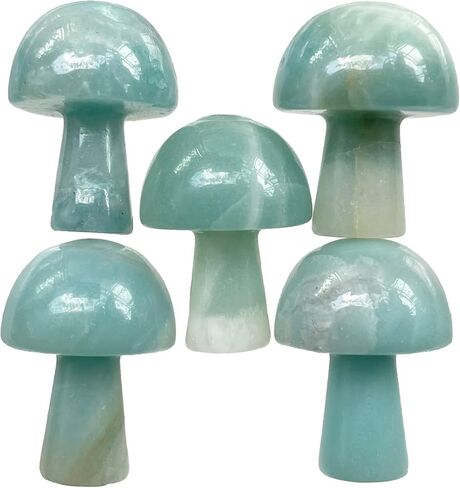 Neyisaa 5 قطع صغيرة من الأحجار الكريمة على شكل فطر، تمثال فطر من حجر الكريستال المنحوت لشفاء شقرا ريكي وموازنة ديكور المنزل، حجر القمر in Kuwait