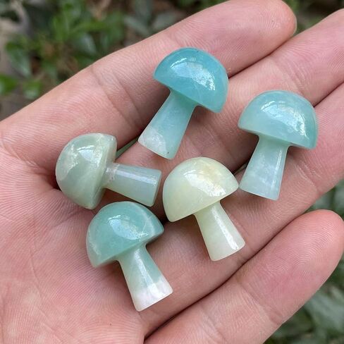 Neyisaa 5 قطع صغيرة من الأحجار الكريمة على شكل فطر، تمثال فطر من حجر الكريستال المنحوت لشفاء شقرا ريكي وموازنة ديكور المنزل، حجر القمر in Kuwait