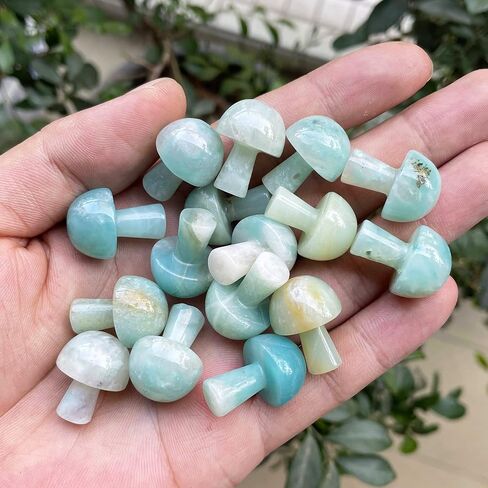 Neyisaa 5 قطع صغيرة من الأحجار الكريمة على شكل فطر، تمثال فطر من حجر الكريستال المنحوت لشفاء شقرا ريكي وموازنة ديكور المنزل، حجر القمر in Kuwait