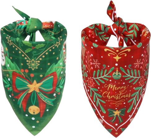 SLSON Christmas Dog Bandanas 2 Pack Reversible Triangle Bibs Xmas Pet Scarf Decoration Holiday Bandanas for Dogs Cats Small to Large Pets in Kuwait