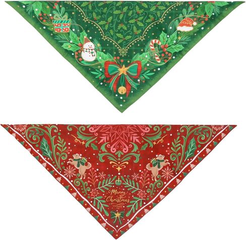 SLSON Christmas Dog Bandanas 2 Pack Reversible Triangle Bibs Xmas Pet Scarf Decoration Holiday Bandanas for Dogs Cats Small to Large Pets in Kuwait