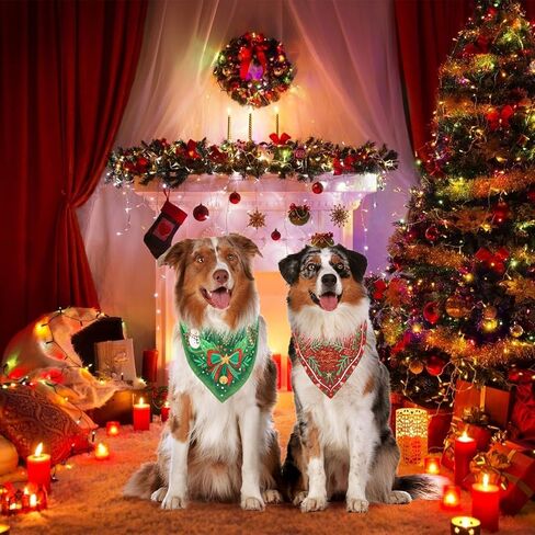 SLSON Christmas Dog Bandanas 2 Pack Reversible Triangle Bibs Xmas Pet Scarf Decoration Holiday Bandanas for Dogs Cats Small to Large Pets in Kuwait
