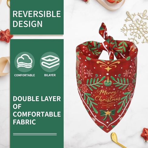 SLSON Christmas Dog Bandanas 2 Pack Reversible Triangle Bibs Xmas Pet Scarf Decoration Holiday Bandanas for Dogs Cats Small to Large Pets in Kuwait