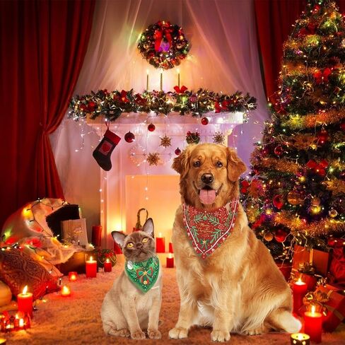 SLSON Christmas Dog Bandanas 2 Pack Reversible Triangle Bibs Xmas Pet Scarf Decoration Holiday Bandanas for Dogs Cats Small to Large Pets in Kuwait