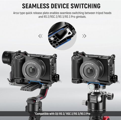 NEEWER ZV-E1 قفص كاميرا مع مشبك كابل HDMI، سكة الناتو 3/8 بوصة ARRI تحديد موقع الثقوب 1/4 بوصة، قاعدة نوع Arca، جهاز فيديو معدني متوافق مع Sony ZV-E1 متوافق مع DJI RS RSC، أسود، CA025 in Saudi Arabia