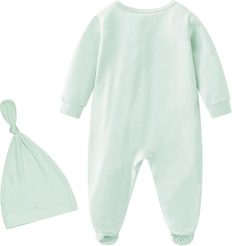 omzer Unisex Pajamas for Baby Boy Girl - Bamboo Onesies Hat Set & Mitten Cuffs, 2 Way Zip Long Sleeve Solid 0-12M in Kuwait