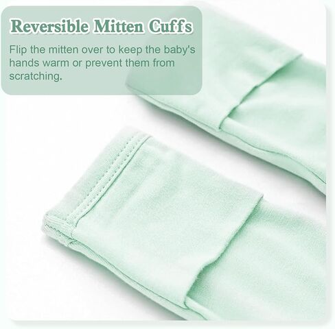 omzer Unisex Pajamas for Baby Boy Girl - Bamboo Onesies Hat Set & Mitten Cuffs, 2 Way Zip Long Sleeve Solid 0-12M in Kuwait