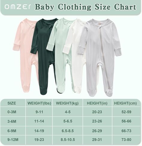 omzer Unisex Pajamas for Baby Boy Girl - Bamboo Onesies Hat Set & Mitten Cuffs, 2 Way Zip Long Sleeve Solid 0-12M in Kuwait