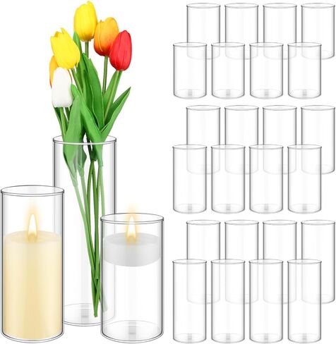 24 Pcs Cylinder Glass Vases Bulk, Tall Clear Flower Vases Transparent Candle Holder for Wedding Table Centerpieces and Home Decoration (6 Inch, 8 Inch, 10 Inch) in Saudi Arabia