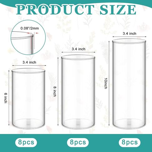 24 Pcs Cylinder Glass Vases Bulk, Tall Clear Flower Vases Transparent Candle Holder for Wedding Table Centerpieces and Home Decoration (6 Inch, 8 Inch, 10 Inch) in Saudi Arabia