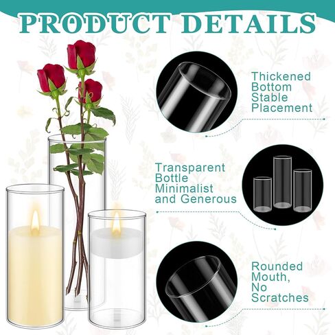 24 Pcs Cylinder Glass Vases Bulk, Tall Clear Flower Vases Transparent Candle Holder for Wedding Table Centerpieces and Home Decoration (6 Inch, 8 Inch, 10 Inch) in Saudi Arabia
