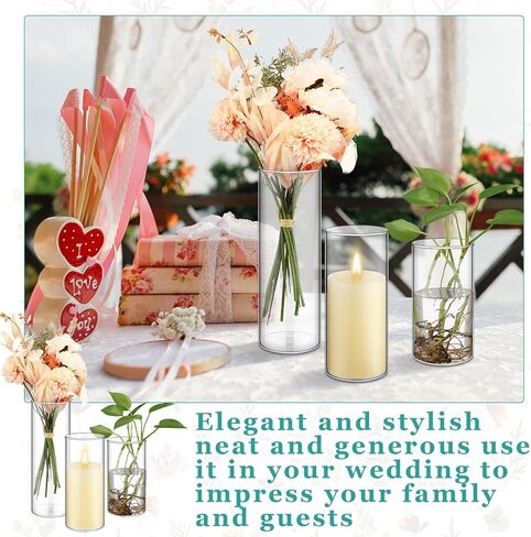 24 Pcs Cylinder Glass Vases Bulk, Tall Clear Flower Vases Transparent Candle Holder for Wedding Table Centerpieces and Home Decoration (6 Inch, 8 Inch, 10 Inch) in Saudi Arabia