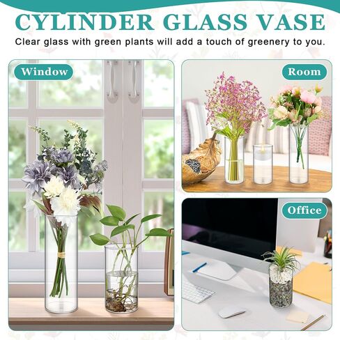24 Pcs Cylinder Glass Vases Bulk, Tall Clear Flower Vases Transparent Candle Holder for Wedding Table Centerpieces and Home Decoration (6 Inch, 8 Inch, 10 Inch) in Saudi Arabia