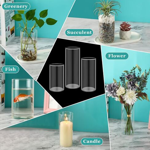 24 Pcs Cylinder Glass Vases Bulk, Tall Clear Flower Vases Transparent Candle Holder for Wedding Table Centerpieces and Home Decoration (6 Inch, 8 Inch, 10 Inch) in Saudi Arabia