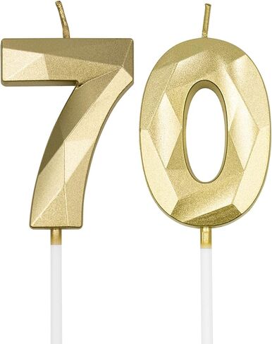70th Birthday Candles for Cake, Silver Number 70 3D Diamond Shaped Candle Birthday Decorations Party Supplies for Women or Men in Kuwait