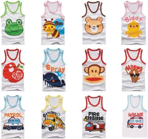 Boy/Girl 100% Cotton 5 Pack Cartoon Japanese Vest Tank Sleeveless Top Set in Kuwait