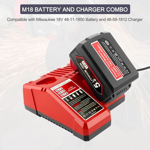ADVTRONICS 18V 5.0Ah M18 Battery with Charger 48-59-1812 Compatible with 18V Battery M18 M18B 48-11-1852 48-11-1850 48-11-1840 48-11-1890 48-11-1828 48-11-1820 48-11-1815 48-11-1820 in Kuwait