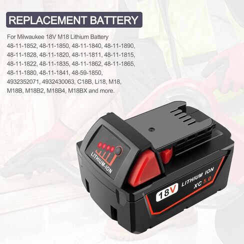ADVTRONICS 18V 5.0Ah M18 Battery with Charger 48-59-1812 Compatible with 18V Battery M18 M18B 48-11-1852 48-11-1850 48-11-1840 48-11-1890 48-11-1828 48-11-1820 48-11-1815 48-11-1820 in Kuwait