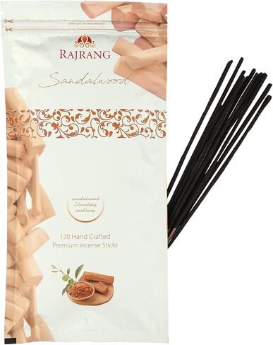RAJRANG Sandalwood Incense Sticks Box 120 Grams (120 Sticks) Scented Hand Rolled Agarbatti Stick for Temple Room Freshener in Kuwait