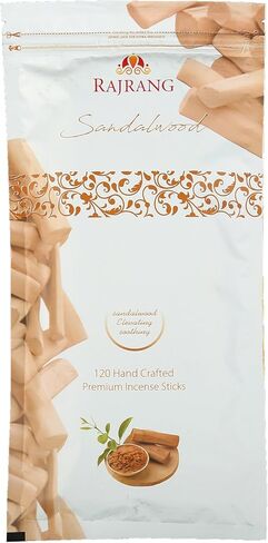 RAJRANG Sandalwood Incense Sticks Box 120 Grams (120 Sticks) Scented Hand Rolled Agarbatti Stick for Temple Room Freshener in Kuwait
