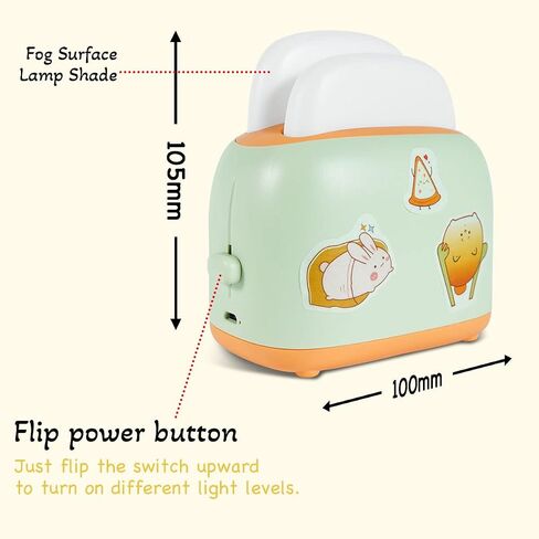 THAYLA Cute Night Lights with USB Rechargeable & Kawaii Stickers for Kids Toaster Lamp Bread Night Light Room Desk Decor for Bedroom, Baby Nursery, Living Room, Dining Green in Saudi Arabia