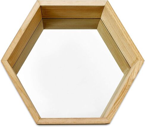 مرآة حائط من بارنو مكونة من 3 مرايا بإطار خشبي سداسي | مرايا مثبتة على الحائط | مجموعة مرآة هندسية لتزيين الحائط in Kuwait