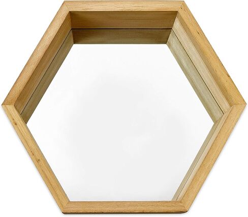 مرآة حائط من بارنو مكونة من 3 مرايا بإطار خشبي سداسي | مرايا مثبتة على الحائط | مجموعة مرآة هندسية لتزيين الحائط in Kuwait