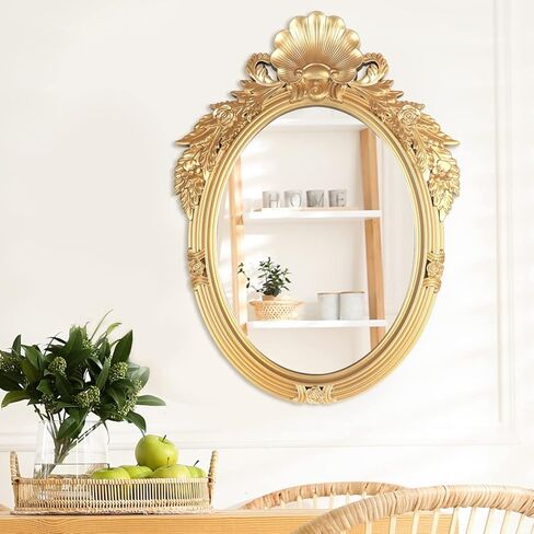 مرآة مرآة ذهبية عتيقة بحجم 26 × 35 لغرفة المعيشة، مرآة بيضاوية بإطار ذهبي عتيق، مرآة ذهبية كبيرة مزخرفة لديكور الحائط in Kuwait