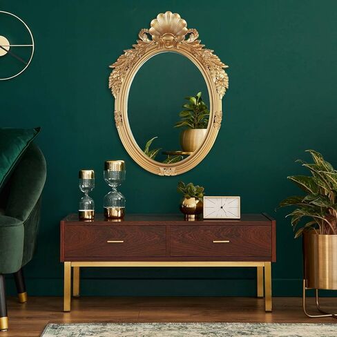 مرآة مرآة ذهبية عتيقة بحجم 26 × 35 لغرفة المعيشة، مرآة بيضاوية بإطار ذهبي عتيق، مرآة ذهبية كبيرة مزخرفة لديكور الحائط in Kuwait