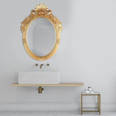 مرآة مرآة ذهبية عتيقة بحجم 26 × 35 لغرفة المعيشة، مرآة بيضاوية بإطار ذهبي عتيق، مرآة ذهبية كبيرة مزخرفة لديكور الحائط in Kuwait