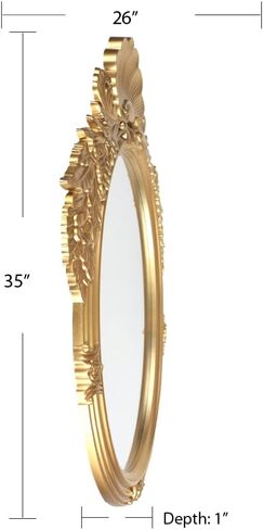 مرآة مرآة ذهبية عتيقة بحجم 26 × 35 لغرفة المعيشة، مرآة بيضاوية بإطار ذهبي عتيق، مرآة ذهبية كبيرة مزخرفة لديكور الحائط in Kuwait