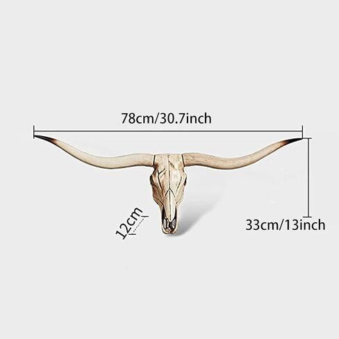 HEZITO 30 بوصة قرن طويل بقرة جمجمة ديكور معلق على الحائط، جمجمة صناعية التحنيط رأس حيوان ديكور جدار ديكور مزرعة يدوي الصنع جدار النحت (ريترو) in Kuwait