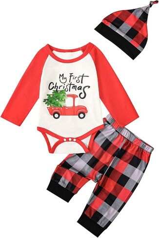 ملابس عيد الميلاد للأطفال حديثي الولادة من Happidoo، ملابس عيد الميلاد الأولى لعيد الميلاد المنقوشة على شكل شجرة عيد الميلاد in Kuwait