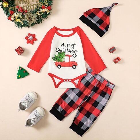 ملابس عيد الميلاد للأطفال حديثي الولادة من Happidoo، ملابس عيد الميلاد الأولى لعيد الميلاد المنقوشة على شكل شجرة عيد الميلاد in Kuwait