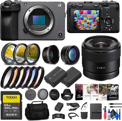 Sony FX30 Digital Cinema Camera (ILME-FX30B) + Sony E 11mm Lens + 64GB SF-G Tough Card + Filter Kit + Wide Angle Lens + Telephoto Lens + Lens Hood + Bag + More (Renewed) in Saudi Arabia