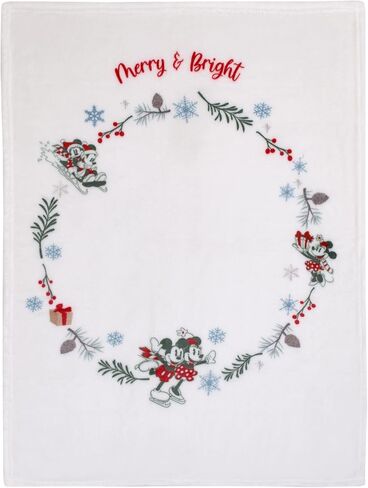 Disney Mickey and Minnie Mouse White, Red, and Green Christmas Holiday Wreath Merry and Bright Photo Op Super Soft Baby Blanket in Saudi Arabia