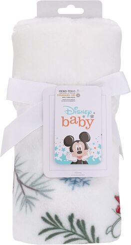 Disney Mickey and Minnie Mouse White, Red, and Green Christmas Holiday Wreath Merry and Bright Photo Op Super Soft Baby Blanket in Saudi Arabia