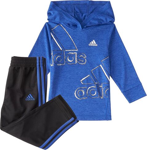 adidas baby boys Mélange Long Sleeve M lange Hooded Tee and Tapered Pants Set, Bold Blue Heather, 3 Months US in Saudi Arabia