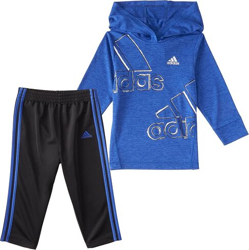 adidas baby boys Mélange Long Sleeve M lange Hooded Tee and Tapered Pants Set, Bold Blue Heather, 3 Months US in Saudi Arabia