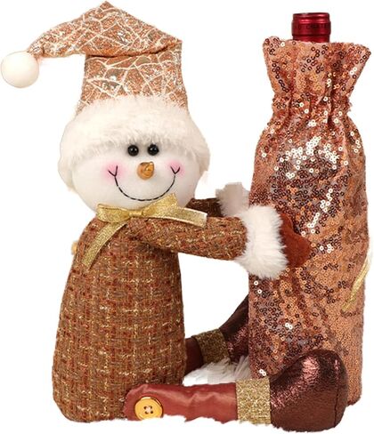 onthego Christmas Snownman Wine Bottle bag Drawstring Wine Bottle bag with Handmade Plush Snowman for Home Holiday Christmas Decorations in Saudi Arabia