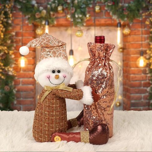 onthego Christmas Snownman Wine Bottle bag Drawstring Wine Bottle bag with Handmade Plush Snowman for Home Holiday Christmas Decorations in Saudi Arabia