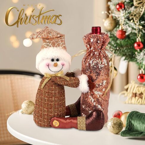 onthego Christmas Snownman Wine Bottle bag Drawstring Wine Bottle bag with Handmade Plush Snowman for Home Holiday Christmas Decorations in Saudi Arabia
