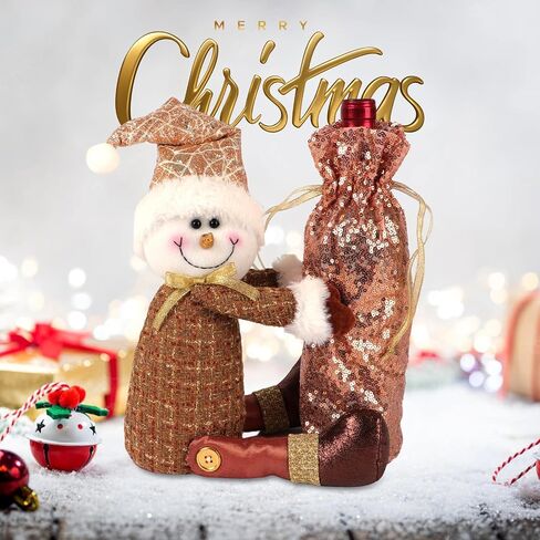 onthego Christmas Snownman Wine Bottle bag Drawstring Wine Bottle bag with Handmade Plush Snowman for Home Holiday Christmas Decorations in Saudi Arabia