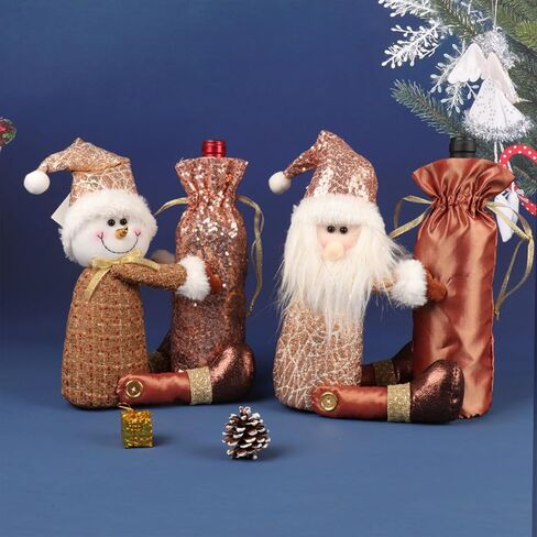 onthego Christmas Snownman Wine Bottle bag Drawstring Wine Bottle bag with Handmade Plush Snowman for Home Holiday Christmas Decorations in Saudi Arabia