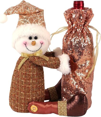 onthego Christmas Snownman Wine Bottle bag Drawstring Wine Bottle bag with Handmade Plush Snowman for Home Holiday Christmas Decorations in Saudi Arabia