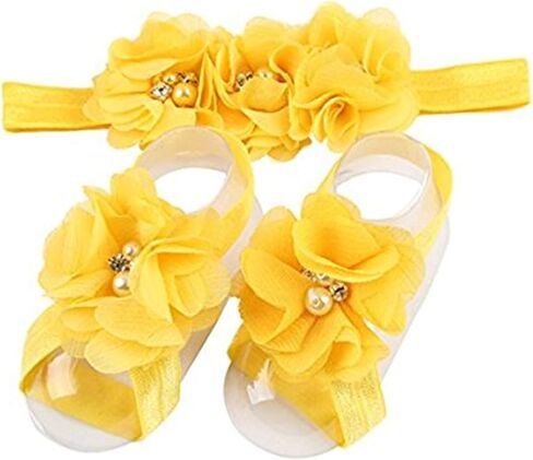 Baby Girl Foot Flower + Headband, Green, Whole: approx. 8 x 5.5cm/ 3.14" x 2.16" in Kuwait