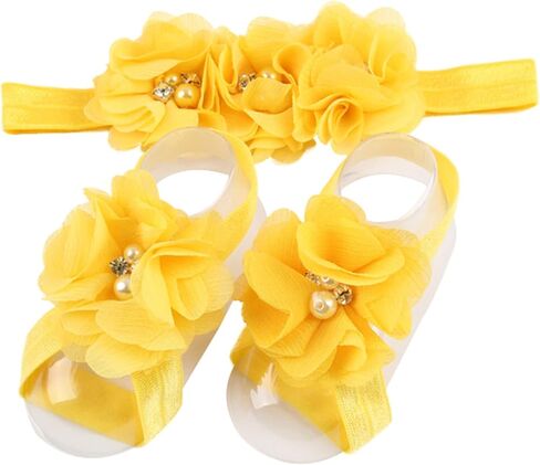 Baby Girl Foot Flower + Headband, Green, Whole: approx. 8 x 5.5cm/ 3.14" x 2.16" in Kuwait